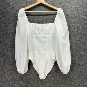 Princess Polly Bodysuit Women 4 White Square Neck Long Sleeve Opaque Intimates